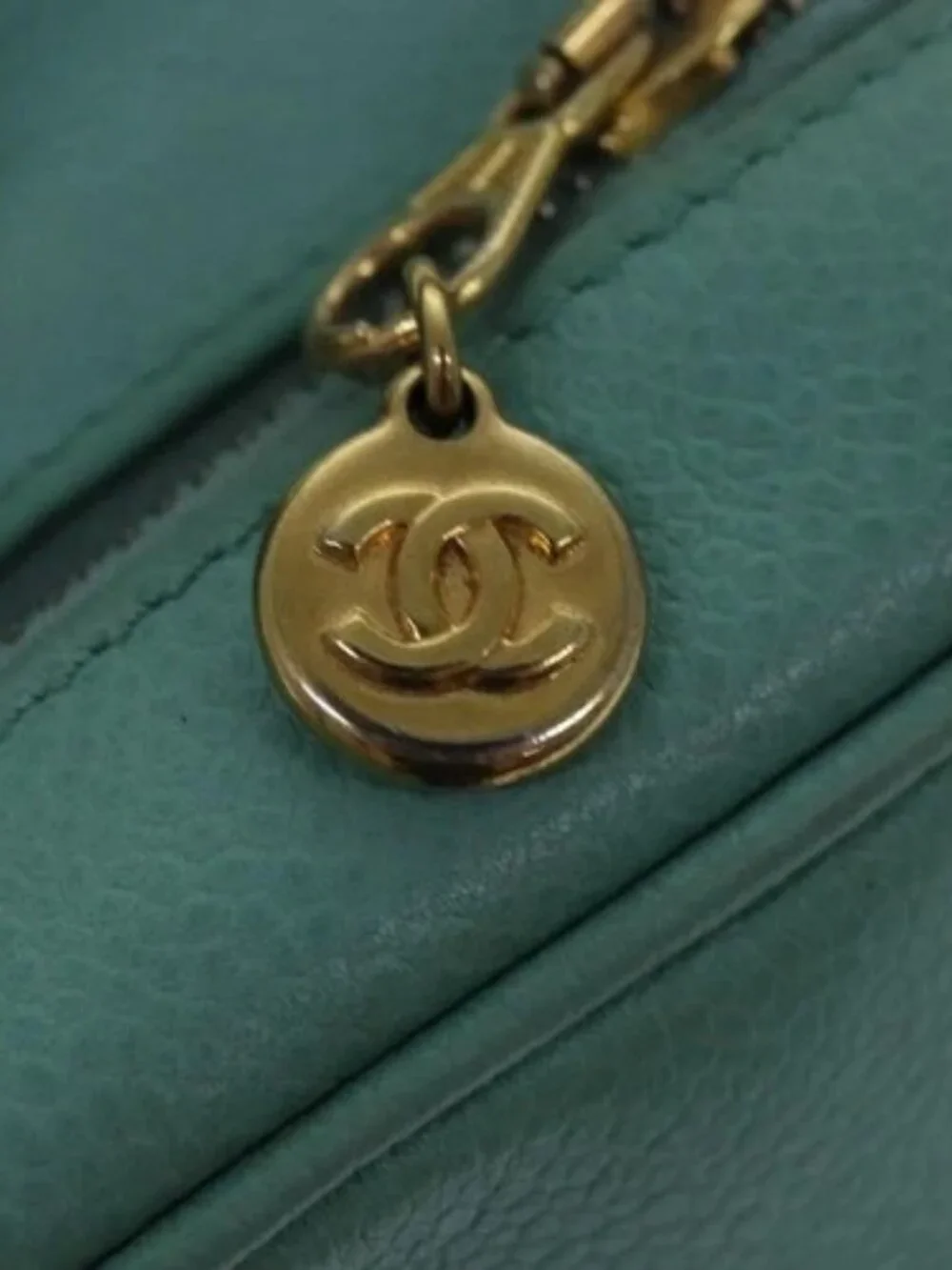 CHANEL Vanity COCO Mark Hand Bag Calf Skin Emerald Green CC Auth yk13974AV